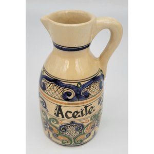 Vintage Ceramic Aceiete Oil Bottle Sign Horus Pinlado A Mano Columbia